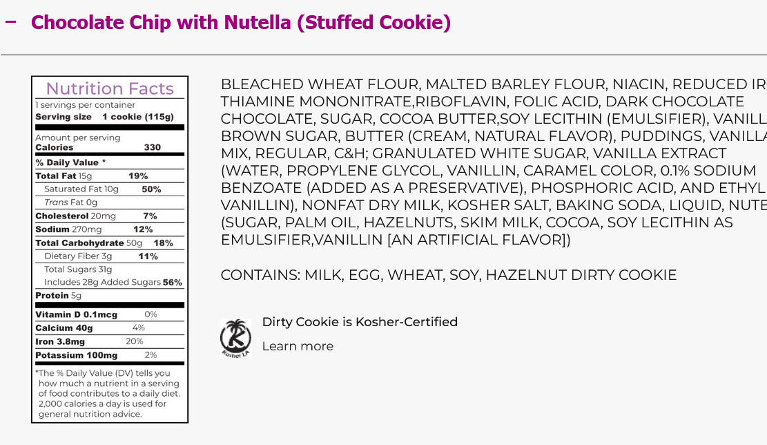 Stuffed Cookies - Chocolate Chip with Hazelnut Spread by Dirty Cookie